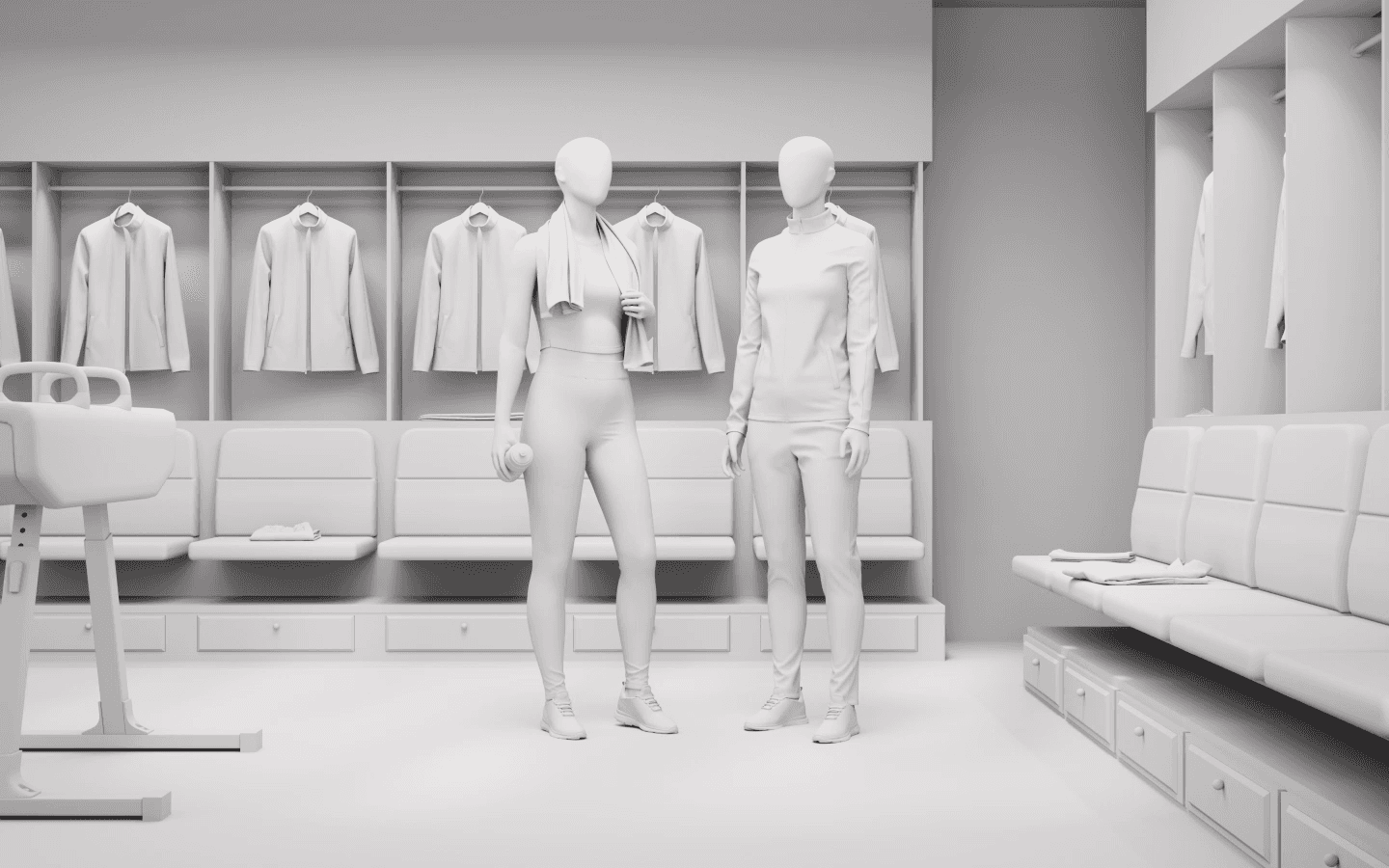 Gym staff in custom-branded apparel designed with MerchandAise AI 3D configurator