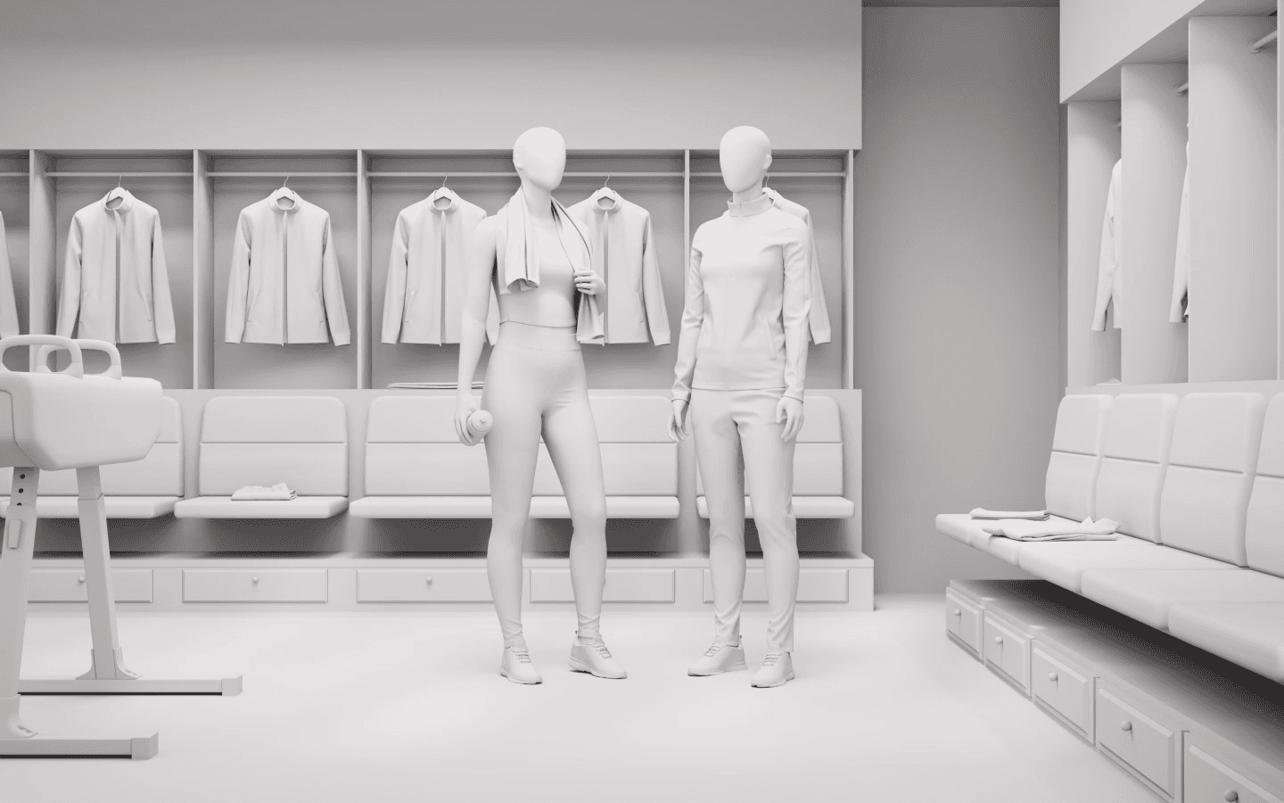 Gym staff in custom-branded apparel designed with MerchandAise AI 3D configurator