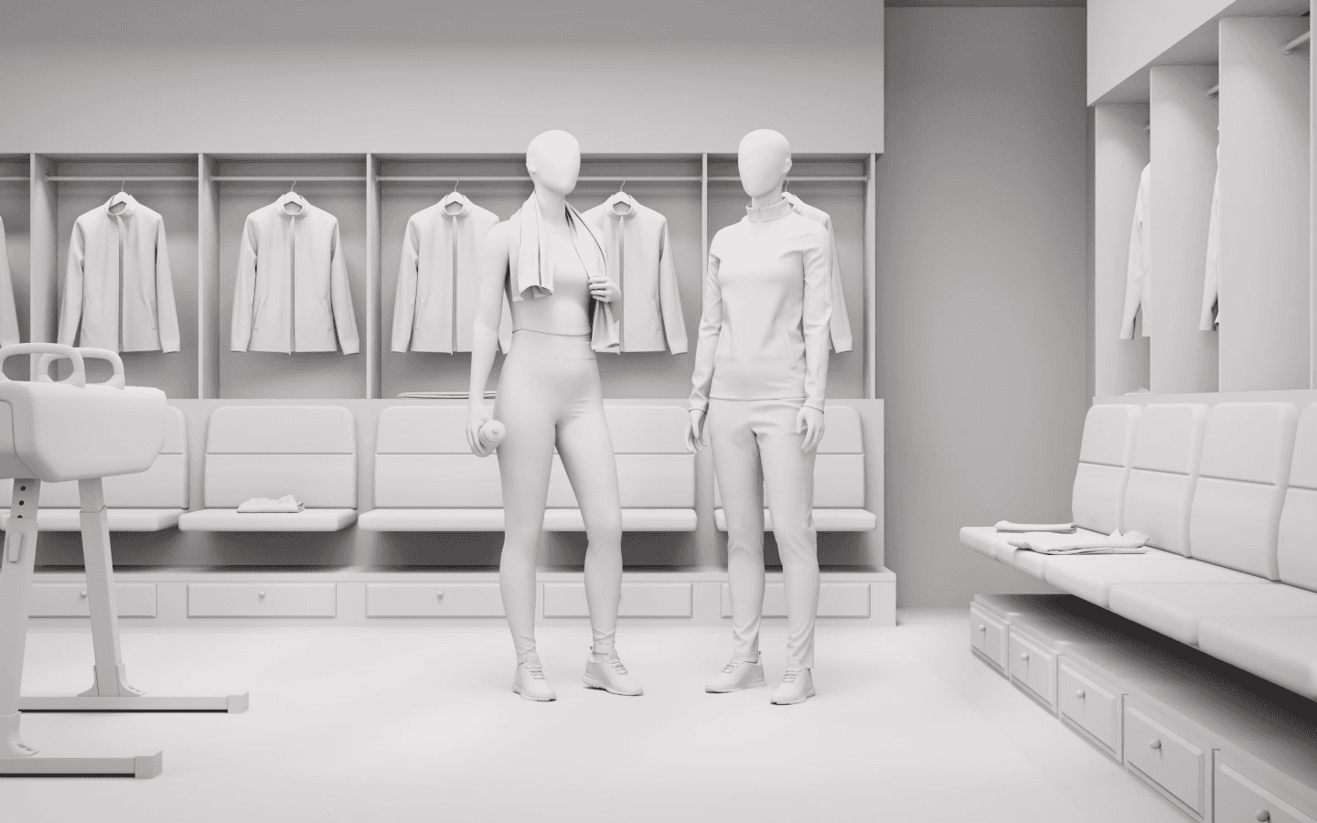 Gym staff in custom-branded apparel designed with MerchandAise AI 3D configurator